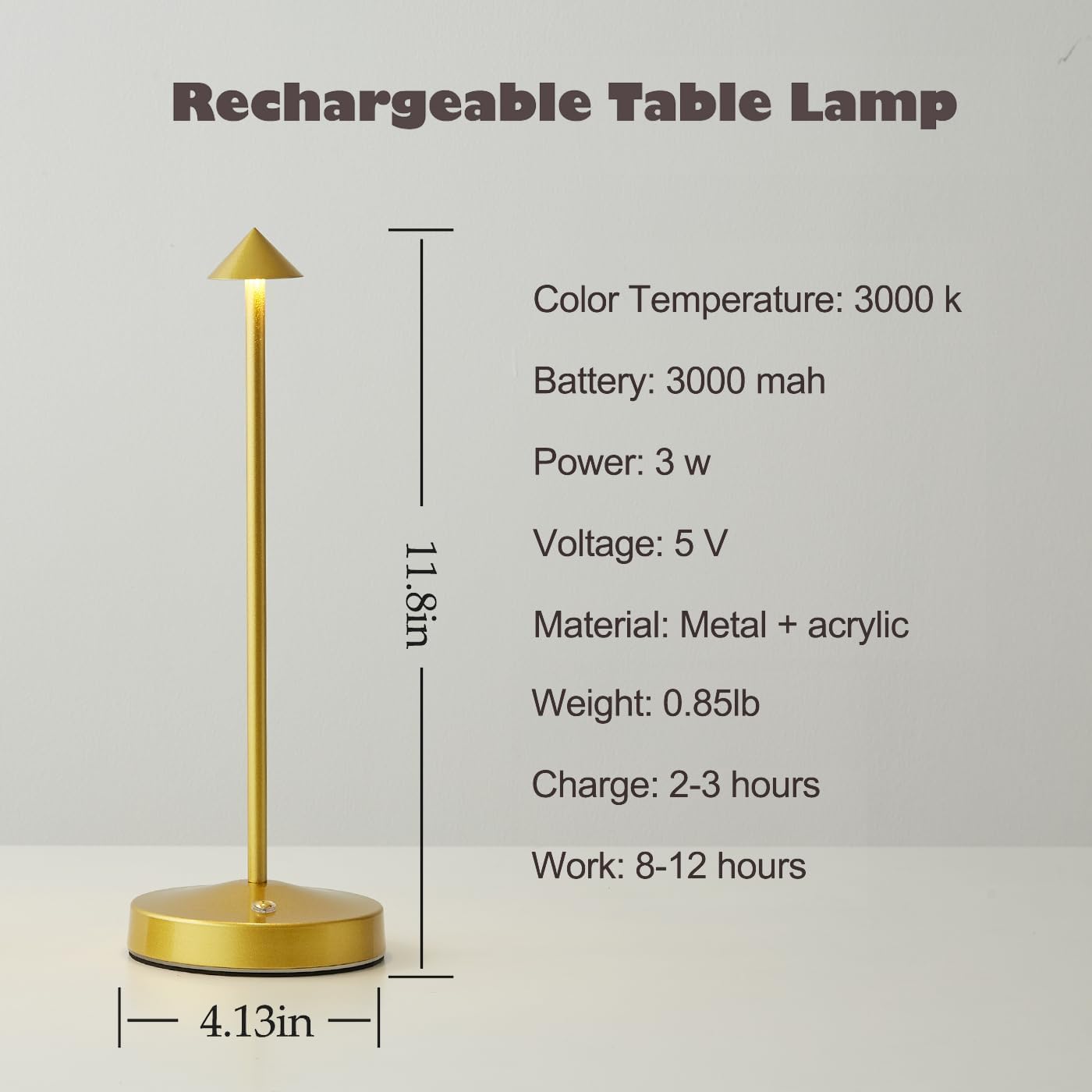 Rechargeable Cordless Table Lamp,Small Table Lamp,Portable LED Touch 2 Levels Brightness Dimmable Bar Lamp,Battery Powered Desk Lamp for Bars,Restaurant,Living Room(Gold)