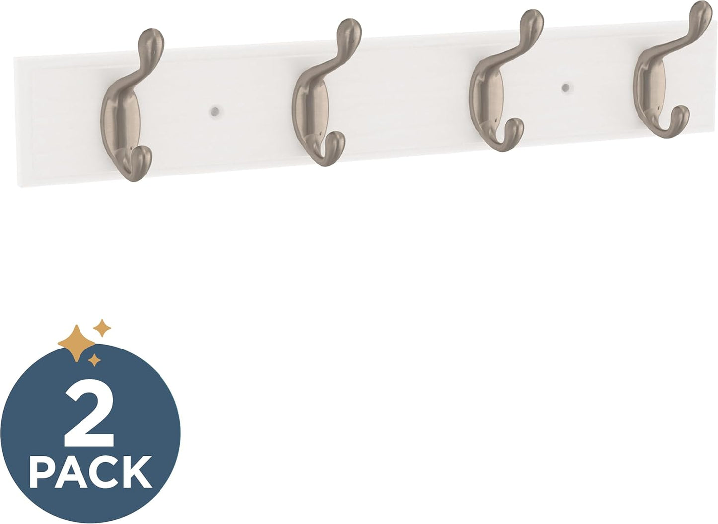 FRANKLIN BRASS Casual Curve Wall Mounted Pure White 16 in. Coat Rack, 4 Nickel Hooks, B46717K-PMN-C2