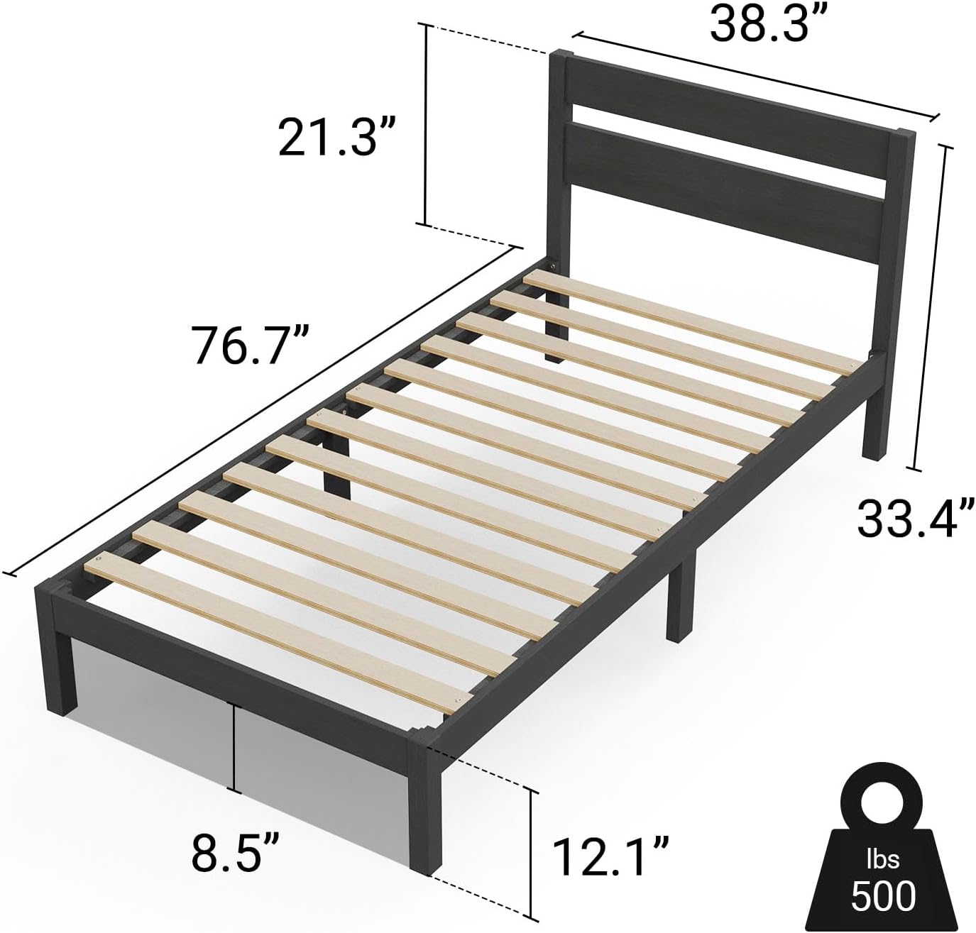 LIFEMENT Classic Wood Platform Bed Frame with Headboard, Essential, Noise Free, Under Bed Storage, No Box Spring Needed, Easy Assembly (Black, Twin)