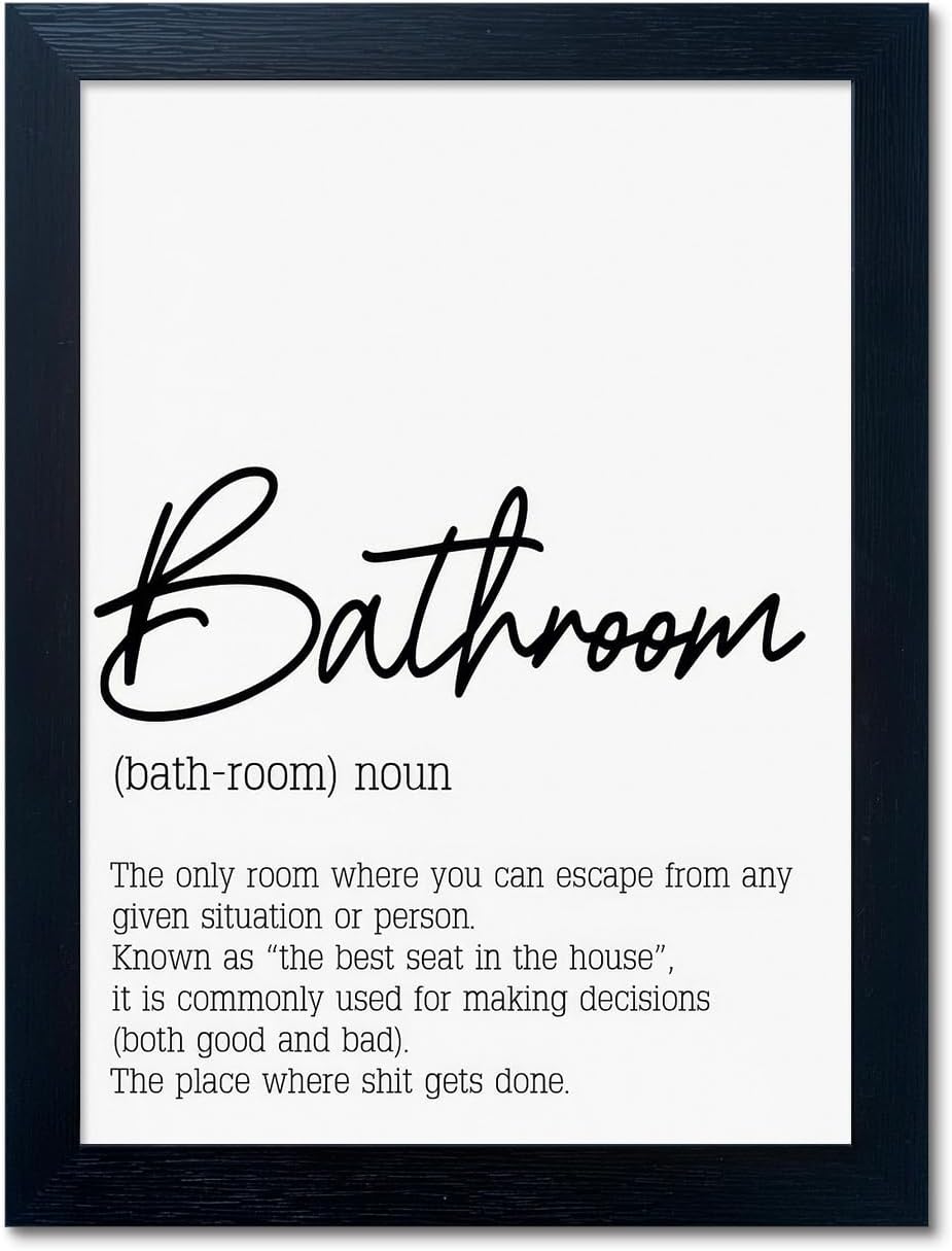 Black and White Bathroom Wall Art, Bathroom Quotes Wall Decor, Small Modern Rules Wall Art, Black Framed Canvas Artworks for Wall