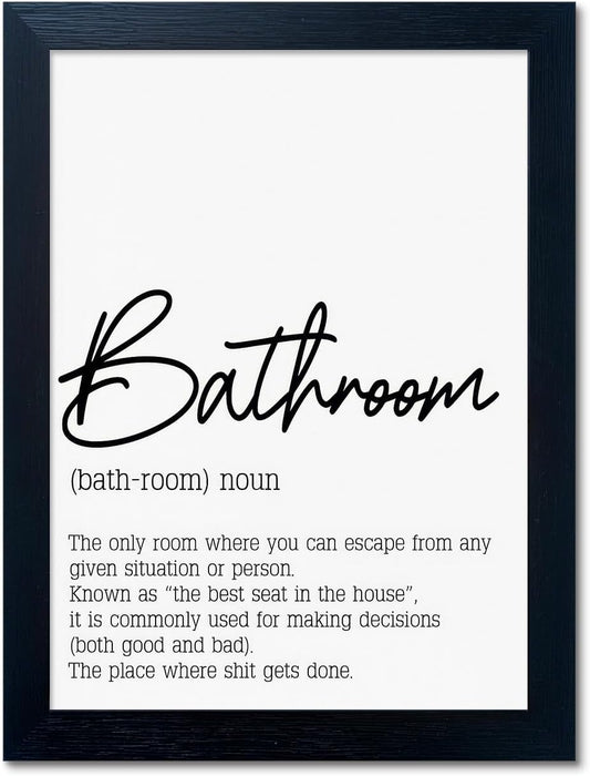 Black and White Bathroom Wall Art, Bathroom Quotes Wall Decor, Small Modern Rules Wall Art, Black Framed Canvas Artworks for Wall