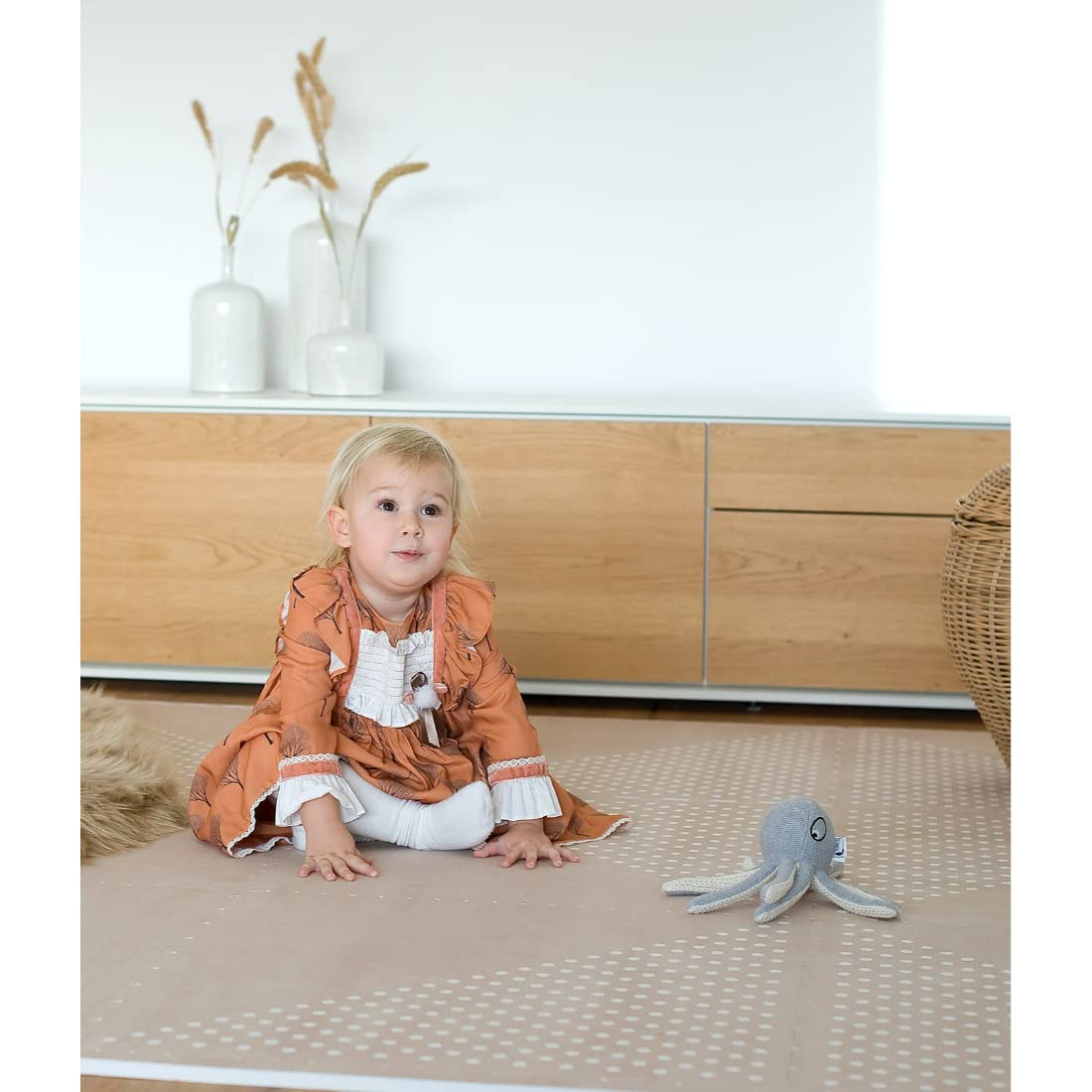 Toddlekind Playmat - Premium Foam Playmat, 4 x 6 feet, 6 Tile Extra Thick Foam Floor Puzzle Mat for Babies/Toddlers Stylish, Non-Toxic, Odorless. Perfect for Tummy Time, Crawling, and Play. Ideal for Nursery and Playroom. 0m+ (Beige)