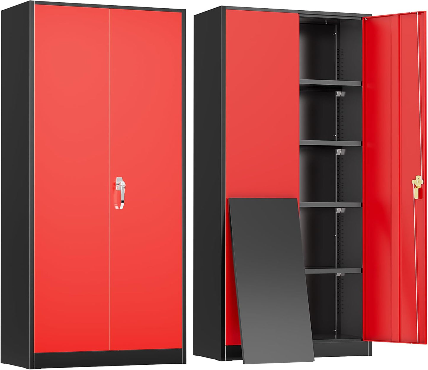 Greenvelly Metal Storage Cabinet with 2 Doors and 4 Adjustable Shelves, 72”H Steel Lockable Storage Cabinet,Tall Metal Garage Cabinet Locking File Cabinet for Office,Home, Garage, Gym, School