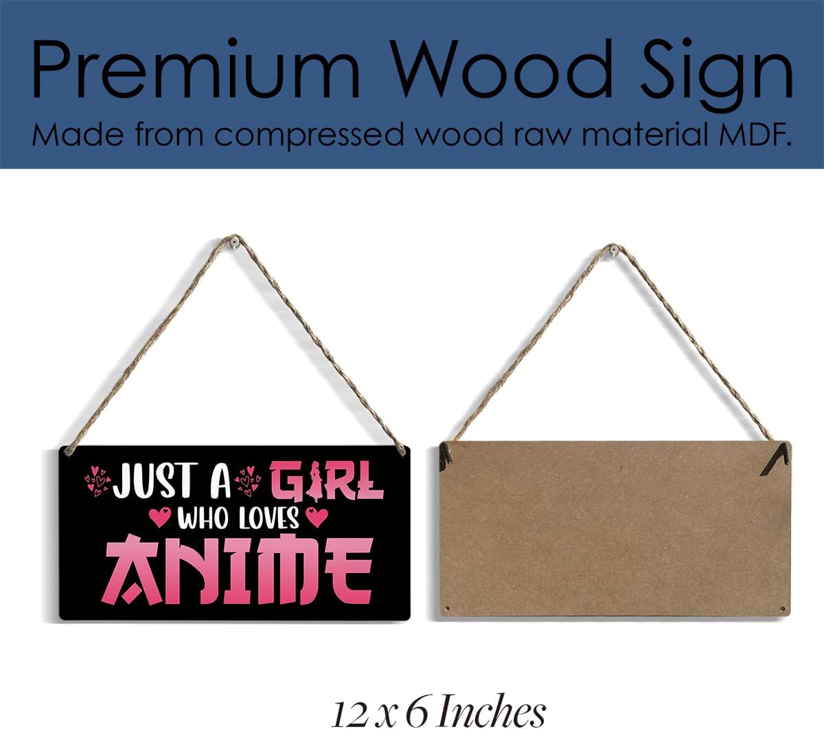 Funny Just a Girl Who Loves Anime Wood Sign Rustic Anime Lovers Wooden Hanging Plaque for Home Living Room Girl Bedroom Wall Art Decoration 6 x 12 Inches Present