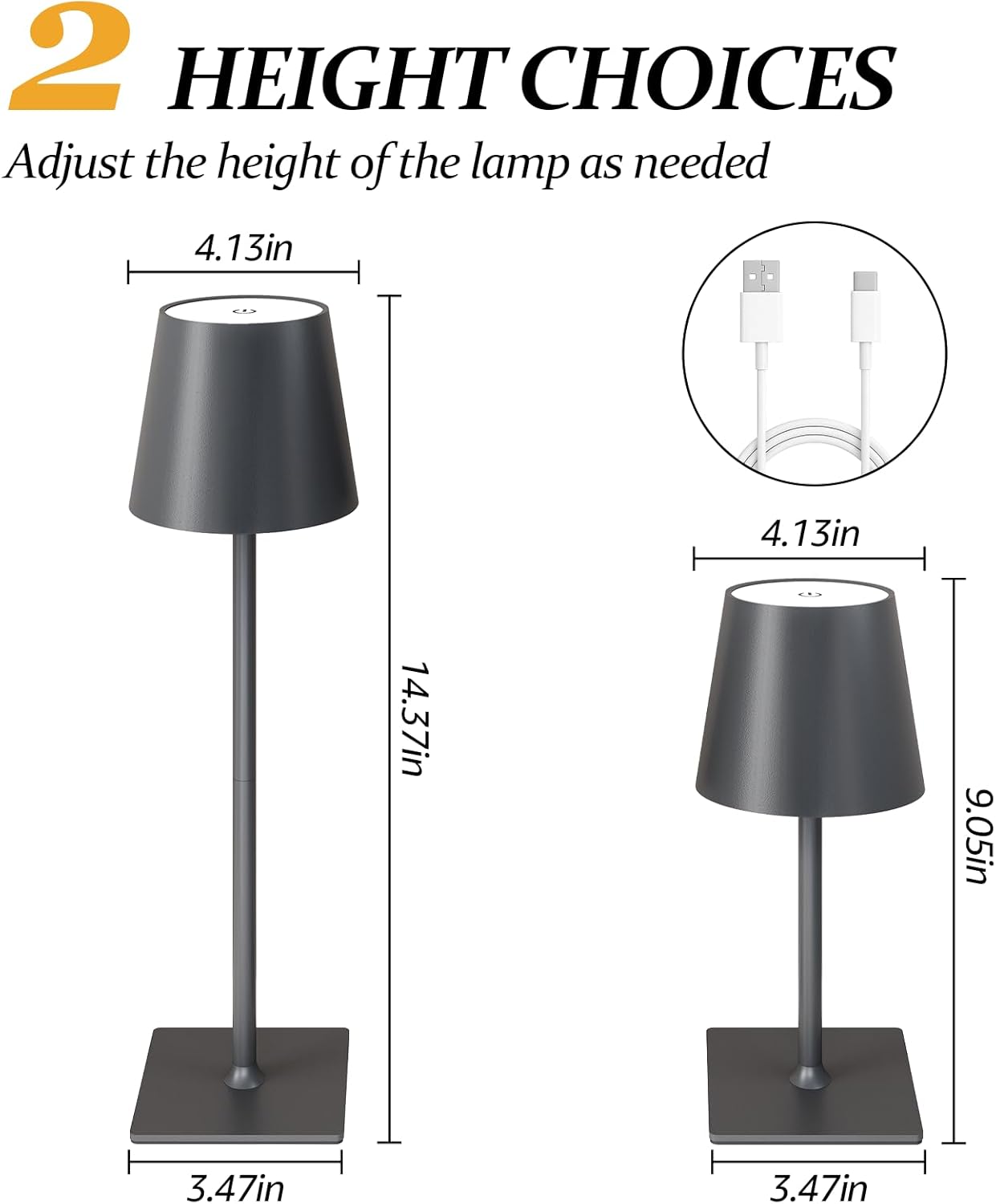 2 Pack Cordless Table Lamps, 3 Colors Stepless Dimming, 5000mAh Rechargeable Battery LED Desk Lamp for Bedroom/Couple Dinner/Desk/Cafe/Dining Room/Terrace