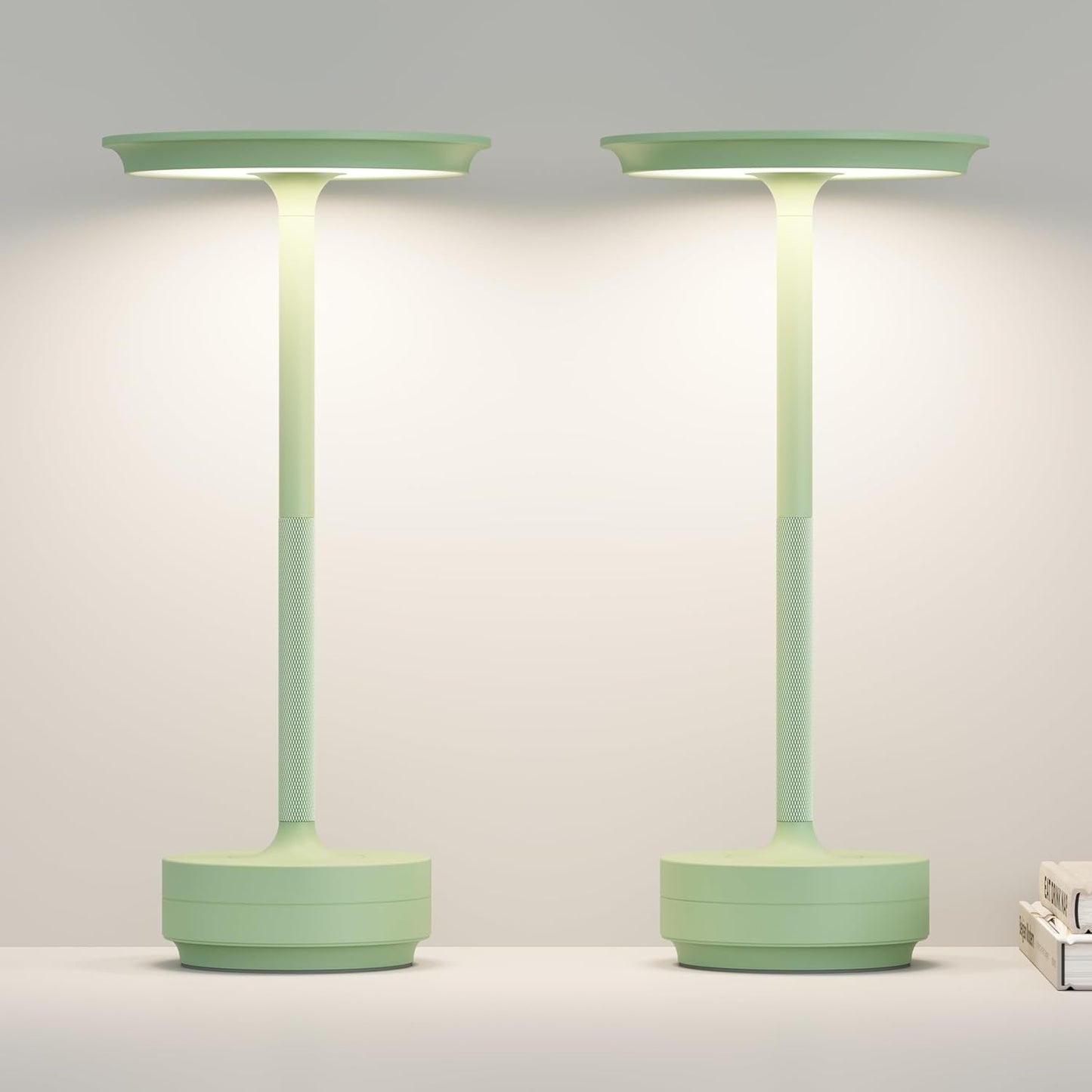 Cordless Rechargeable Table Lamps,Portable 5000mAh Battery Desk Lamp IP54 Waterproof 3 Color Stepless Dimming LED Table Light,Patio,Restaurant, Cafe, Dining Table Decor(2P Apple Green)