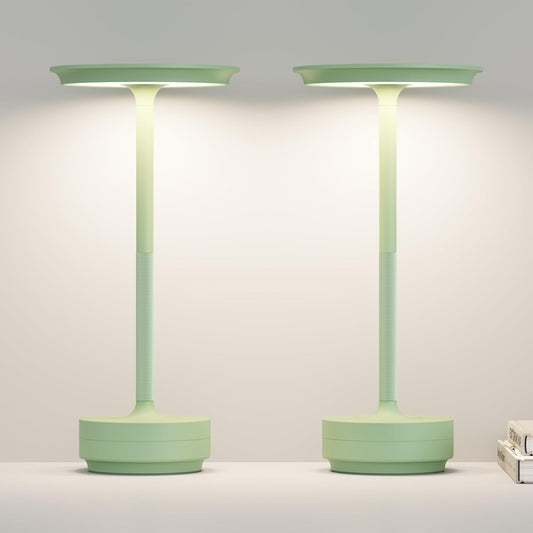 Cordless Rechargeable Table Lamps,Portable 5000mAh Battery Desk Lamp IP54 Waterproof 3 Color Stepless Dimming LED Table Light,Patio,Restaurant, Cafe, Dining Table Decor(2P Apple Green)
