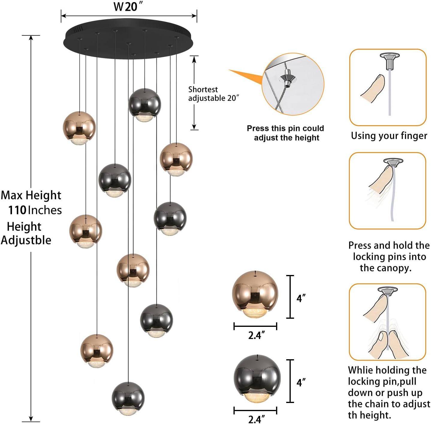 10-Light LED Staircase Chandelier Crystal Ceiling Lights Large Chandeliers for High Ceilings, Entryway Modern Lighting Fixture Villas and Stairs