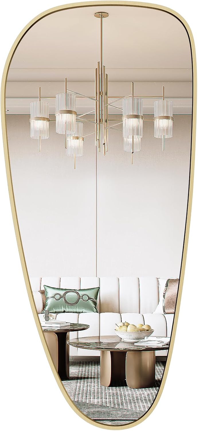 WallBeyond Asymmetrical Mirror, Irregular Wall Mirror, Wall Mirrors Decorative for Bedroom Living Room entryway Hall, Wall Mirror for mid Century Modern Decor 48" H x 22" W, Gold