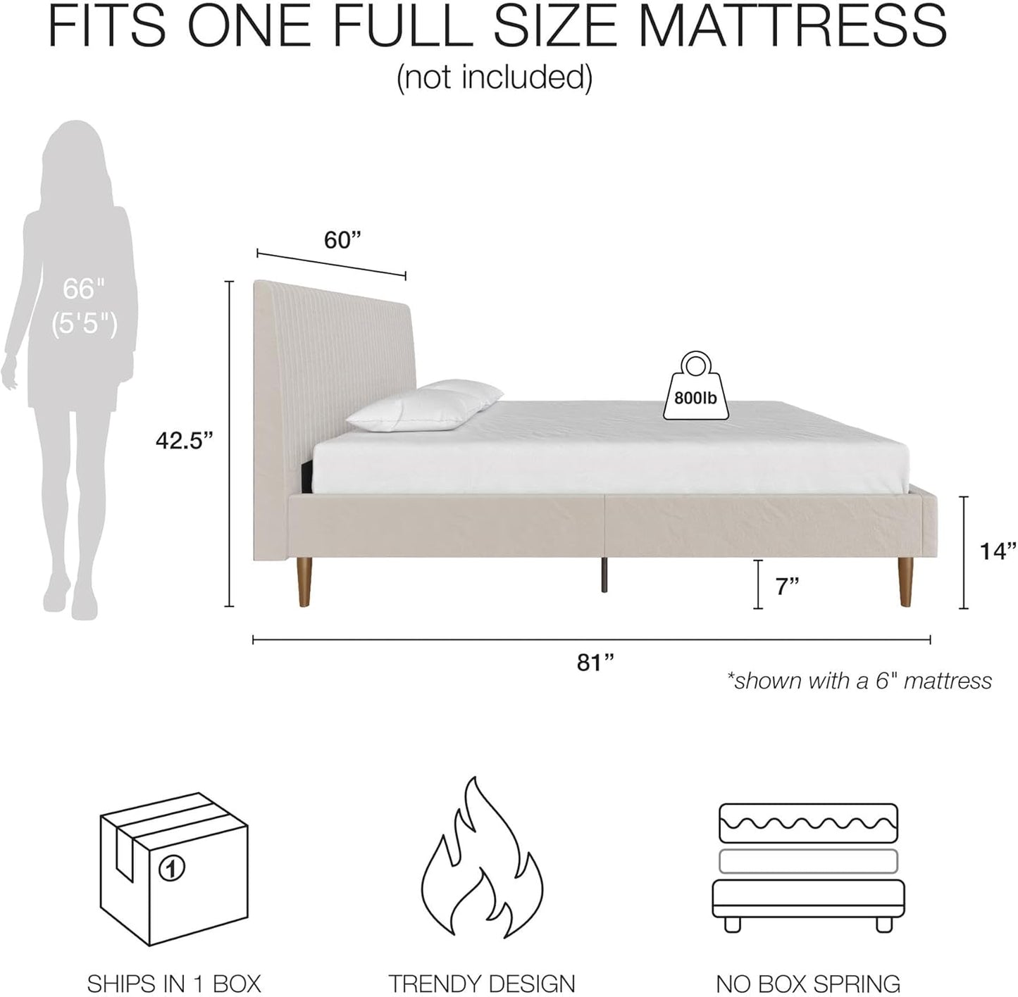 Mr. Kate Daphne Upholstered Bed with Vertical Channel Tufted Headboard, Full, Ivory Velvet