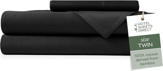 Hotel Sheets Direct 3 Piece Bed Sheet Set Twin Size, 100% Viscose Derived from Bamboo Sheets Set with 1 Pillowcase, Cooling & Breathable Luxury Bedding, Moisture-Wicking & Silky Soft Texture, Black