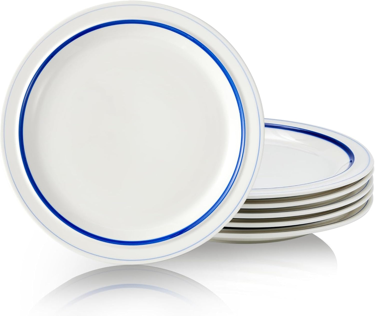 10.5-inch Porcelain Dinner Plate Set of 6 - Microwave, Oven and Dishwasher Safe, Scratch Resistant. (Scuba Blue)