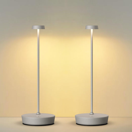 Cordless LED Table Lamp，Rechargeable Battery Desk Lamps, 3 Color Stepless Dimmable Metal Battery Table Lamps, Portable Waterproof Table Light for Indoor/Outdoor/Restaurant (2Pack Gray)