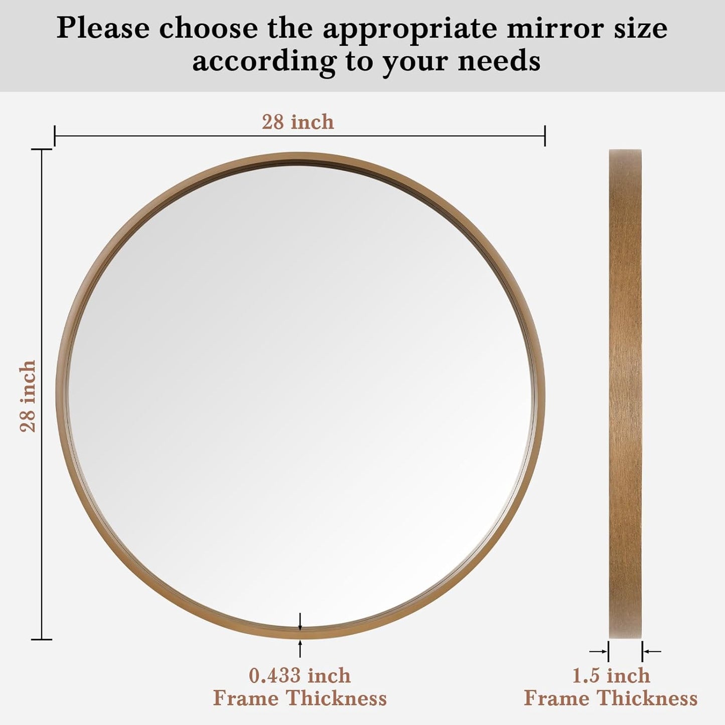 WallBeyond Round Wood Mirror 28" Circle Wall Mirror for Bathroom Round Wall Mirror for Wall Decor, Vanity, Entryway Living Room, Honey