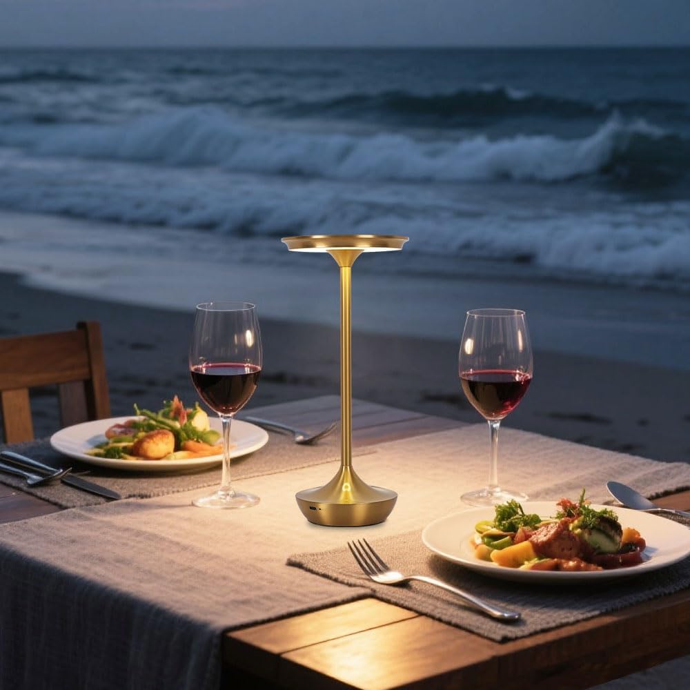 EJQ Rechargeable Cordless Table Lamp, 6000mAh Battery Operated LED Table Lights,Touch Control - 3 Color Dimmable for Bedroom, Patio, Cofee, Outdoor,Dining Home,Restaurant&Living Room-Gold