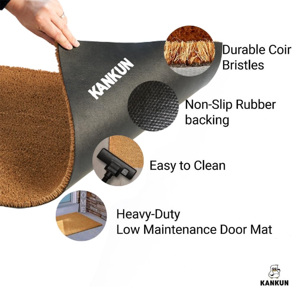 KANKUN Coco Coir Door Mat with Heavy Duty Backing, Welcome Doormat (17" x 30"), Doormat Entrance (Welcome2-2Pack)