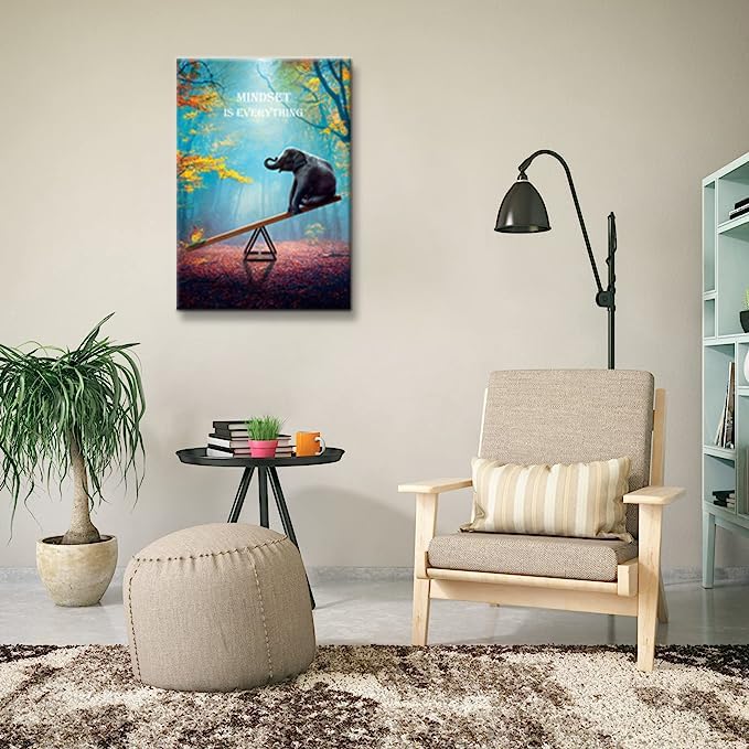 Elephant Wall Art Mindset Motivation Office Wall Canvas Animals Poster Framed Artwork for Office Living room Ready to Hang (24x36 inch)
