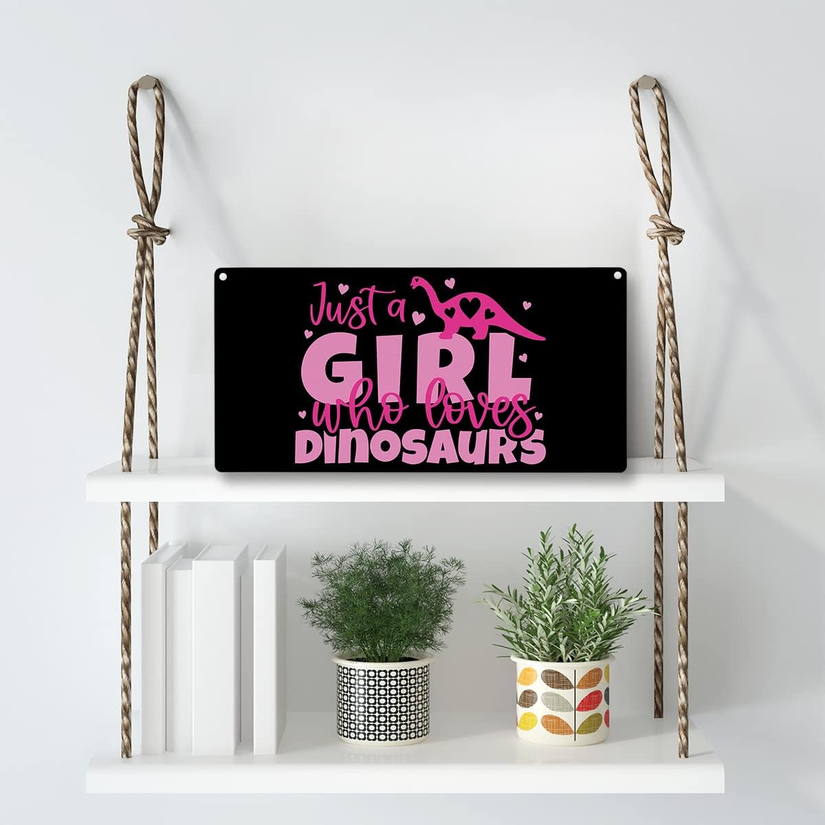 Funny Just a Girl Who Loves Dinosaurs Wood Sign Rustic Dinosaurs Lovers Pink Wooden Hanging Plaque for Home Living Room Girl Bedroom Wall Art Decoration 6 x 12 Inches Present
