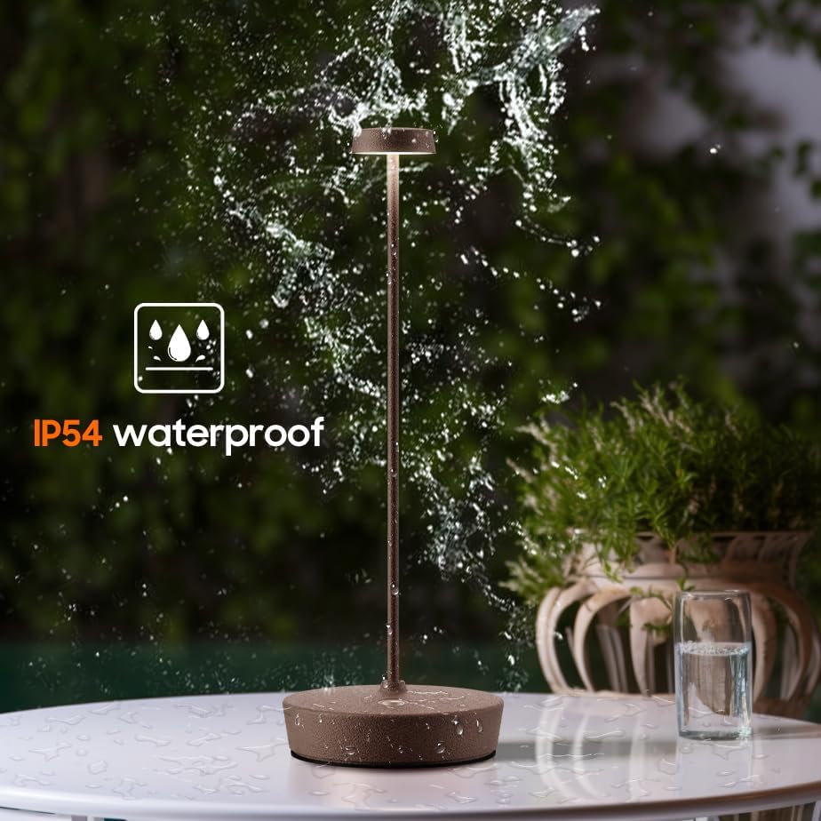 2Pack Cordless LED Table Lamp，Rechargeable Battery Desk Lamps, 3 Color Stepless Dimmable Metal Battery Table Lamps, Portable Waterproof Table Light for Indoor/Outdoor/Restaurant