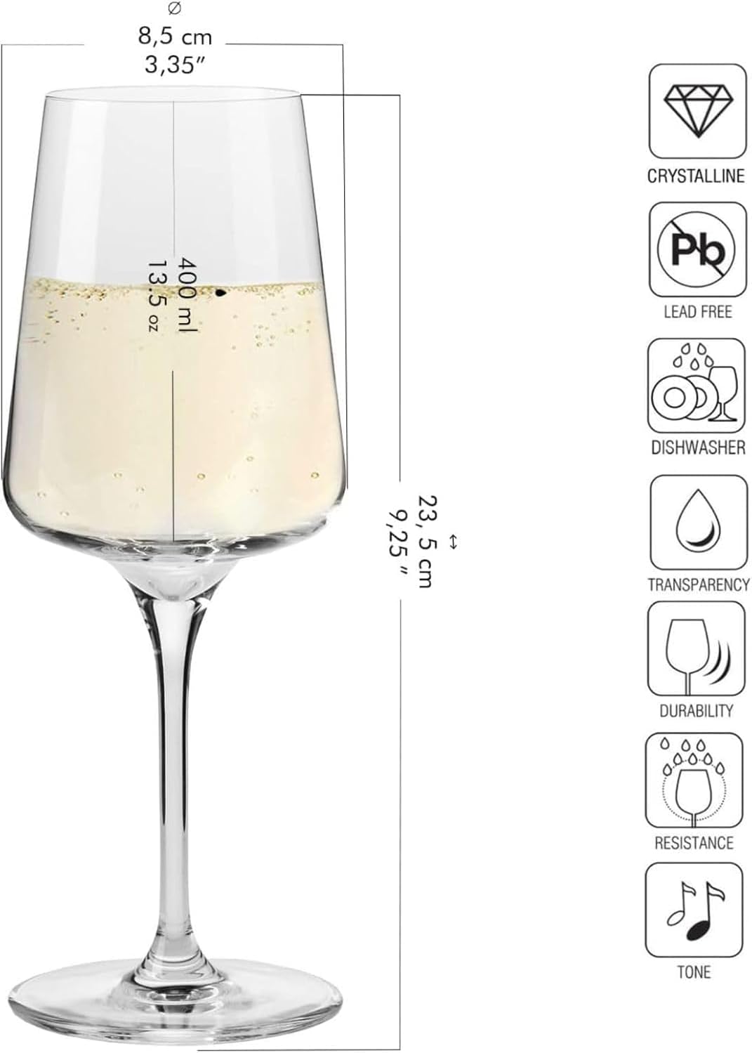 Krosno White and Sparkling Large Wine Glasses Drinking | 4 Pieces Set 13.5 fl oz | Infinity Collection | Elegant | Cocktail Crystal Set Wedding Gift | Lead-Free Glass | Homes, Restaurants & Kitchen