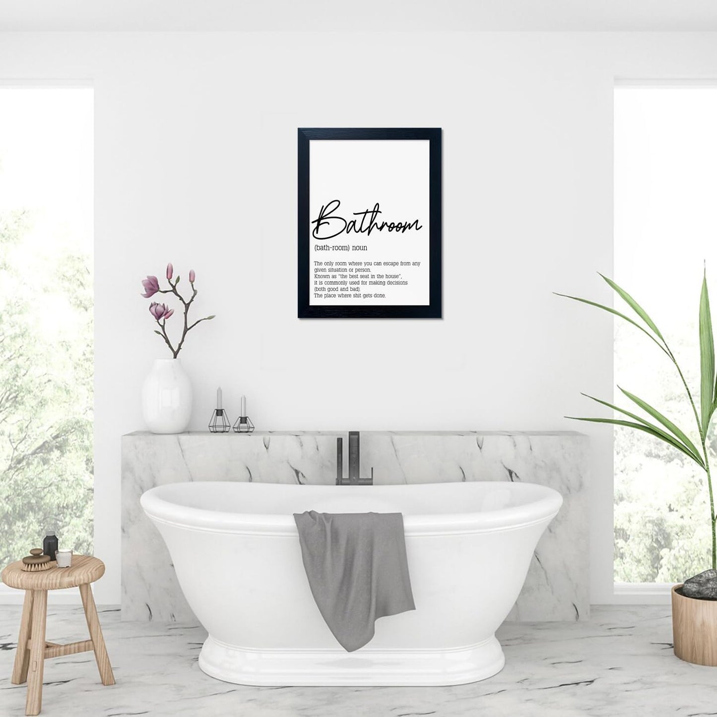 Black and White Bathroom Rules Print Framed Bathroom Pictures Wall Decor Art Modern Canvas Artwork for Guest Toilet Washroom