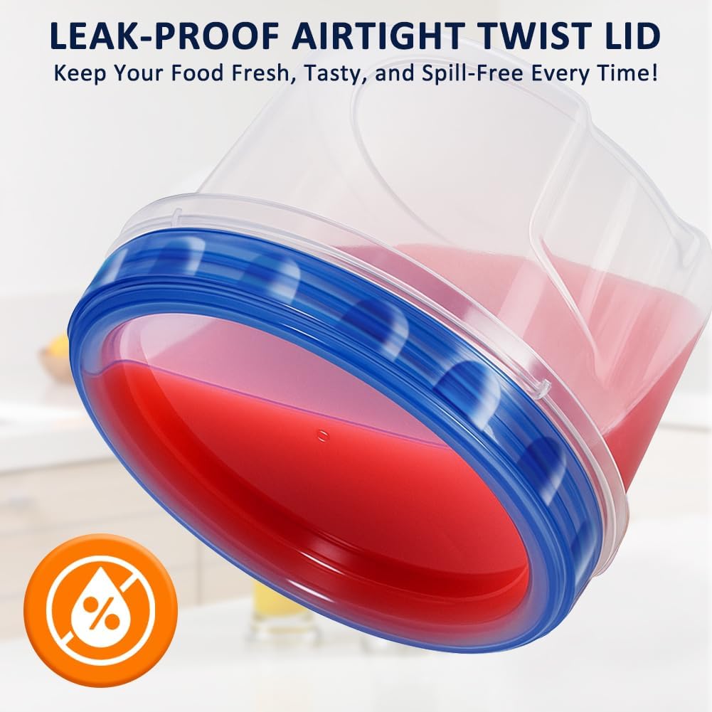 10 Pack 17oz Reusable Freezer Storage Containers with Twist Top Lids Airtight, Clear Plastic Food Storage Meal Prep Containers for Leftover Lunch Fruit Salad Oats, Small Soup Container Microwave Safe