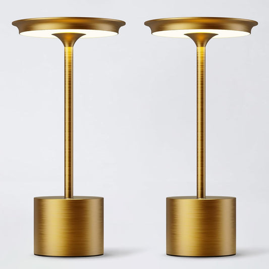 2Pack Cordless Table Lamp,Rechargeable 6000mAh Battery Operated Portable Table Light, 3 Color Stepless Dimmable Battery Lamps, LED Table Light for/Restaurant/Outdoor/Patio (2Pack Gold)