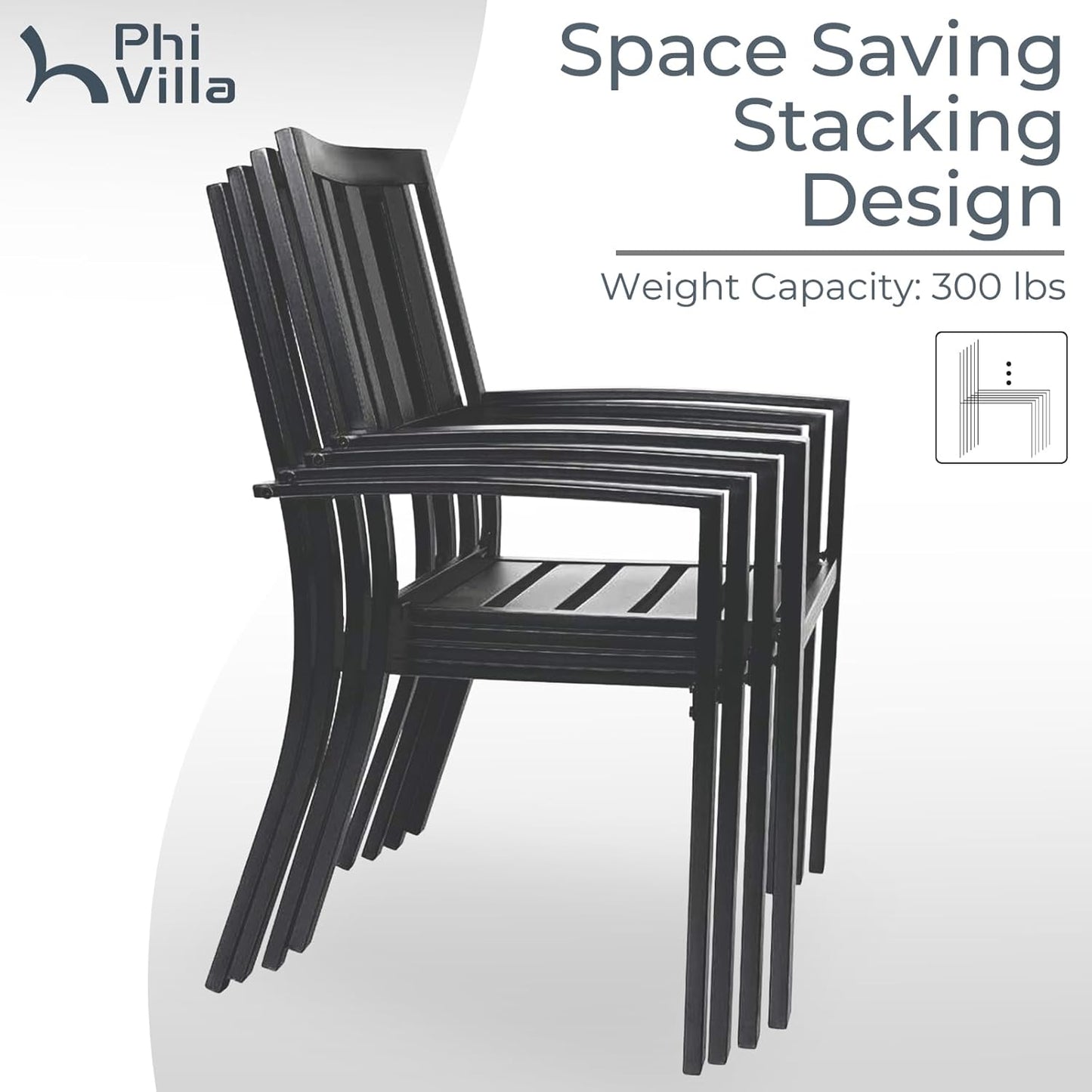 PHI VILLA 7 Piece Outdoor Dining Set for 6, Expandable Wood-Like Metal Dining Table & Wrought Iron Stackable Chairs, Large Dining Furniture for Patio, Deck, Backyard, Porch
