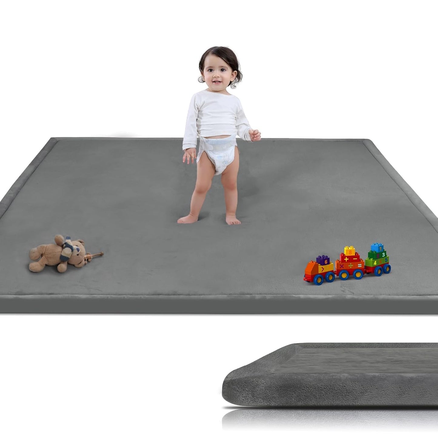 Baby Play Mat for Floor, 1.3"Thick Extra Large Cushioning Memory Foam Playpen Mat, Soft Coral Velvet Baby Crawling Mat with Non-Slip Backing (Dark Blue, 79"×118"×1.3")