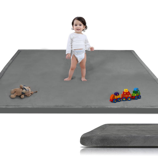 Baby Play Mat for Floor, 1.3"Thick Extra Large Cushioning Memory Foam Playpen Mat, Soft Coral Velvet Baby Crawling Mat with Non-Slip Backing (Dark Blue, 79"×118"×1.3")