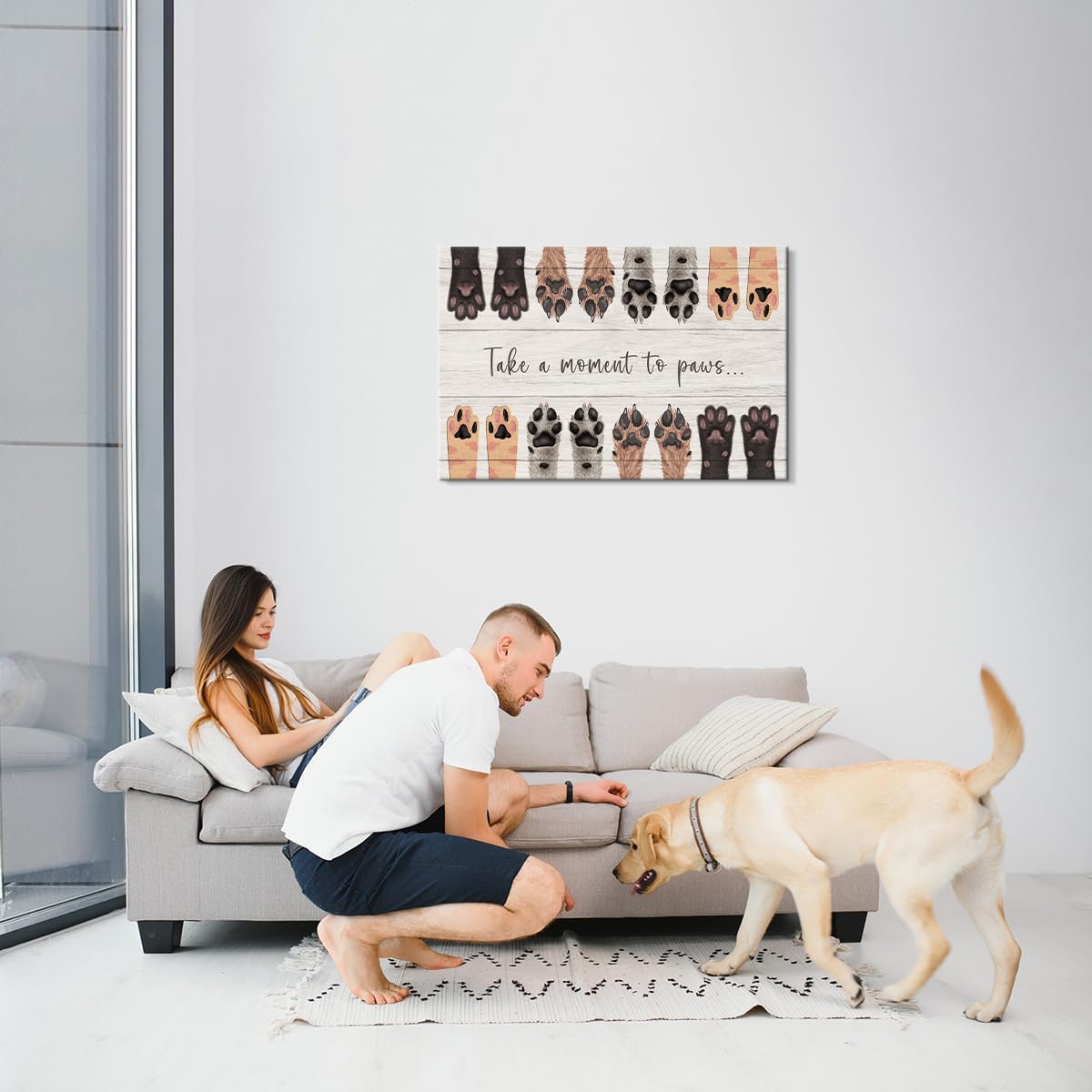 Dog Wall Art Dog Pictures Take a Moment to Paws Wall Decor Dog Paw Print Animal Decor Animal Posters Paw Print Decor Puppy Paw Print Puppy Decor Dog Quotes Wall Decor for Room Decor (12''Hx18''W)