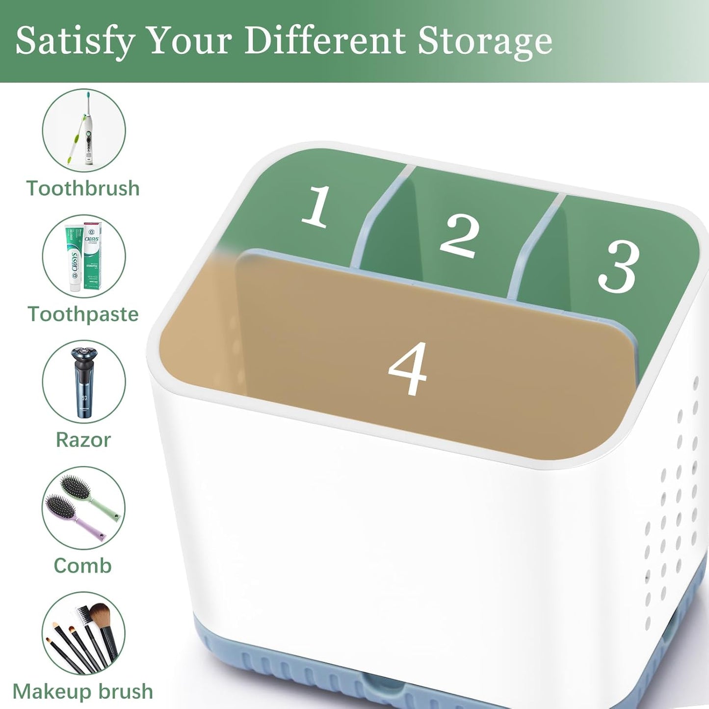 Toothbrush Holders for Bathrooms, Kids Electric Toothbrush and Toothpaste Holder, 4 Slots Tooth Brushing Holder for Bathroom Organizer Countertop, Bathroom Accessories (Blue)