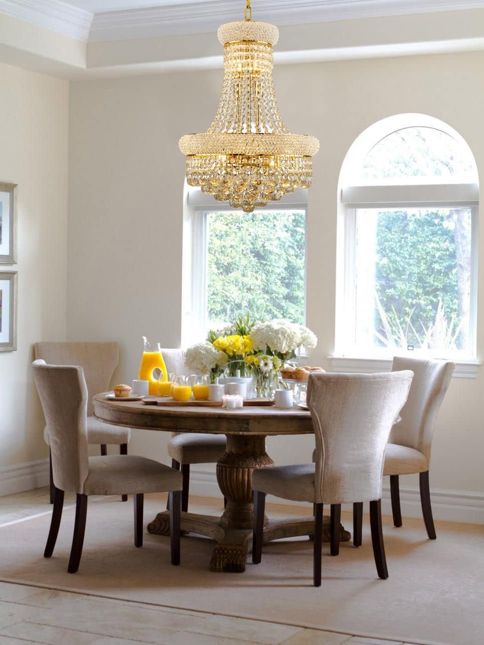 10 Lights Gold Finish Empire Crystal Chandelier Lighting for Dining Room Living Room Foyer Hallway Bedroom Entryway (Dia 18'')