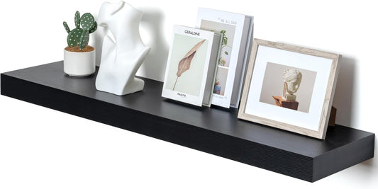 12 Inch Deep Floating Shelves for Wall - 48 Inch Wide x 12 Inch Deep Black Floating Shelves Set of 1 - Rustic Wood Wall Shelves for Living Room Bathroom Laundry Room Kitchen Home Office