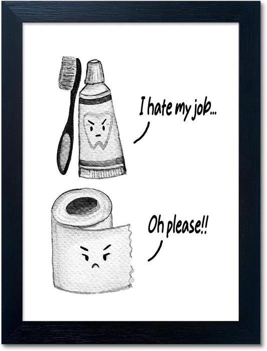 Boswaydeco Kids Bathroom Decor Wall Art Cute Children's Bathroom Wall Decor Small Funny Toliet Paper and Toothbrush Print Black and White Artwork for Guest Rom