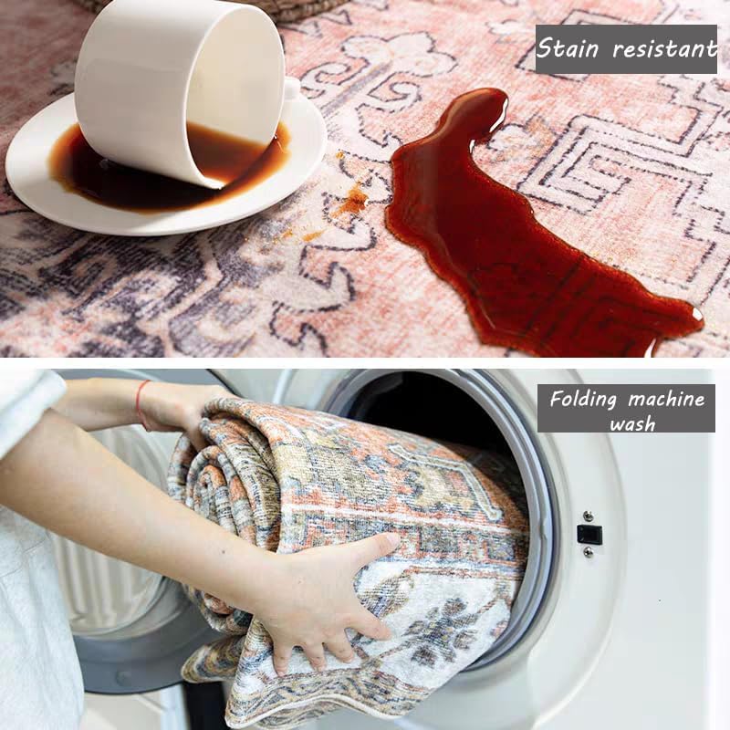 Washable Area Rug 9x12 Boho Chic Medallion Distressed Design Non-Shedding Easy Care Ideal for High Traffic Areas in Living Room Bedroom Office Coffee Table Large Carpet