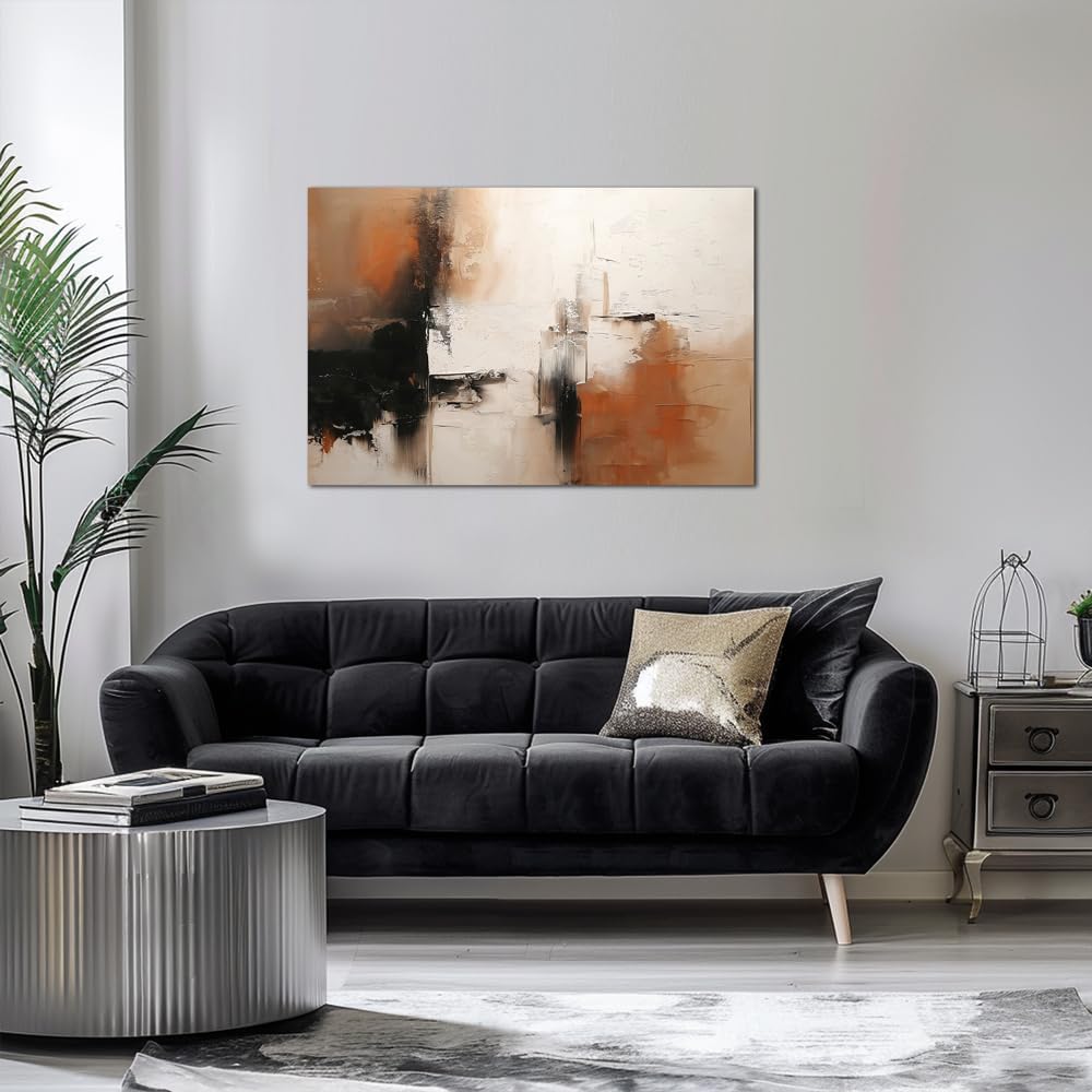 Black and White Canvas Wall Art Decor for Living Room Abstract Wall Art Pictures for Bedroom Brown Artwork Painting Large Modern Canvas Print for Home Office Decorations, Ready to Hang