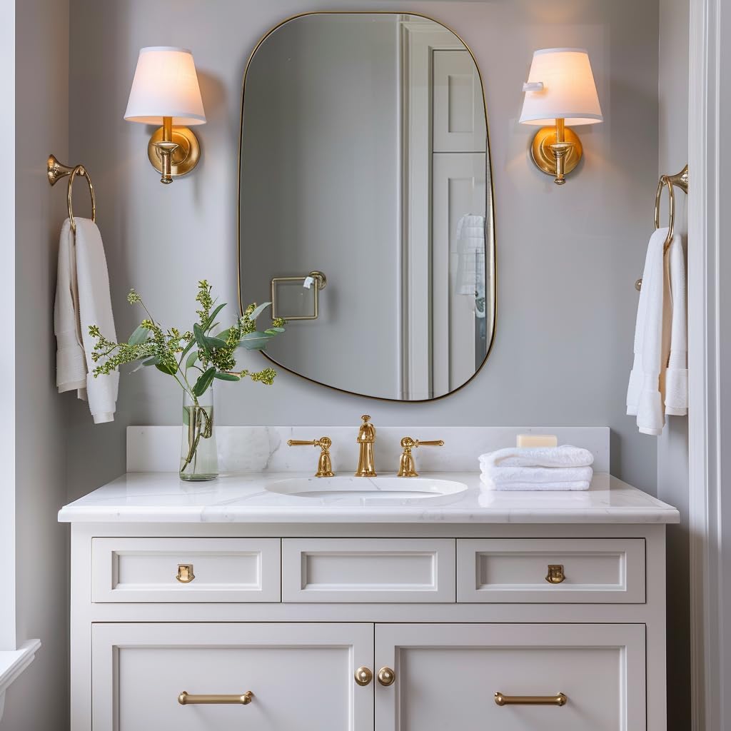 ANDY STAR 24"x40" Asymmetrical Wall Mirror，Brushed Gold Irregular Bathroom Mirror with Stainless Steel Metal Frame, Wall-Mounted Mirror for Bathroom, Entryway (Horizontal/Vertical)