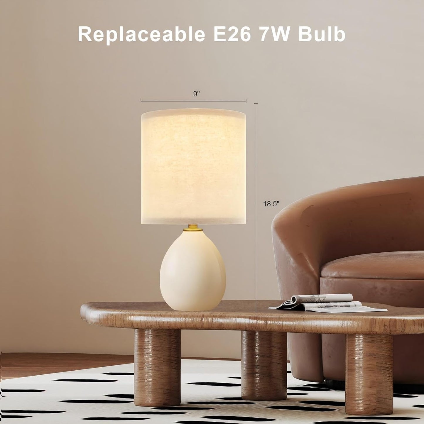 18.5" Table Lamp Set of 2 for Living Room Bedroom, Bedside Lamps for Night Stands, Desk Nightstand Lamp Dimmable, Modern Linen Cream Ceramic Lamps