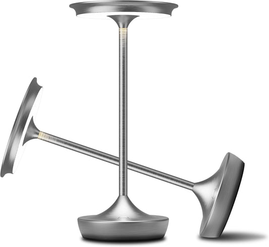 YHT Cordless Table Lamp, Restaurant Bedroom LED Rechargeable Stepless Dimming Desk Lamp, Outdoor Patio Portable 6000mAh IP54 Waterproof Table Light (Sliver 2Pack)