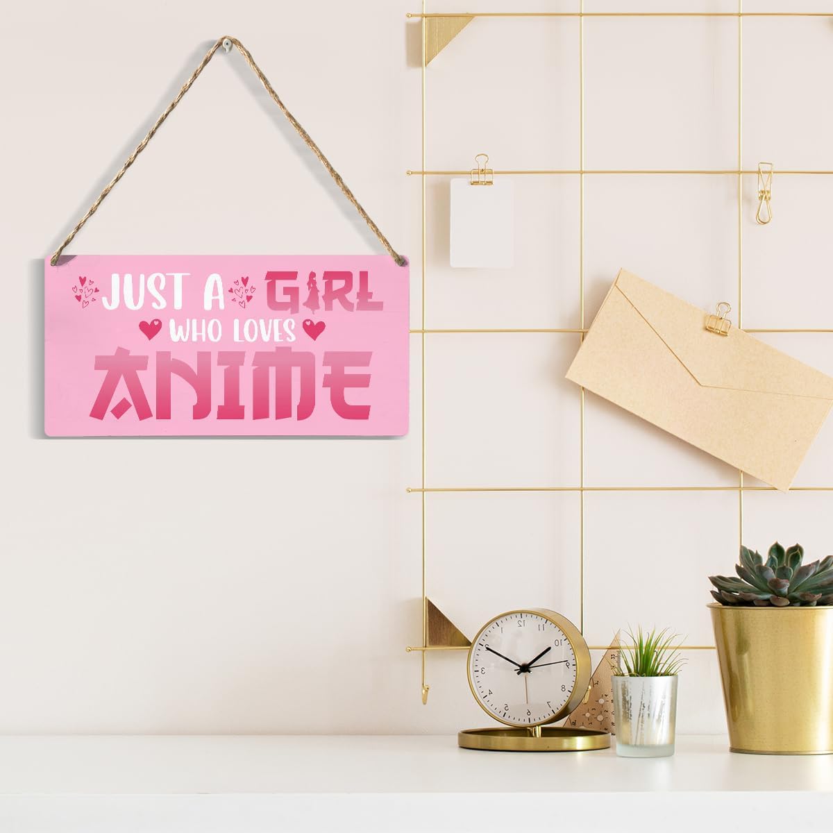 Funny Just a Girl Who Loves Anime Wood Sign Rustic Anime Lovers Wooden Hanging Plaque for Home Living Room Girl Bedroom Wall Art Decoration 6 x 12 Inches Present.pink