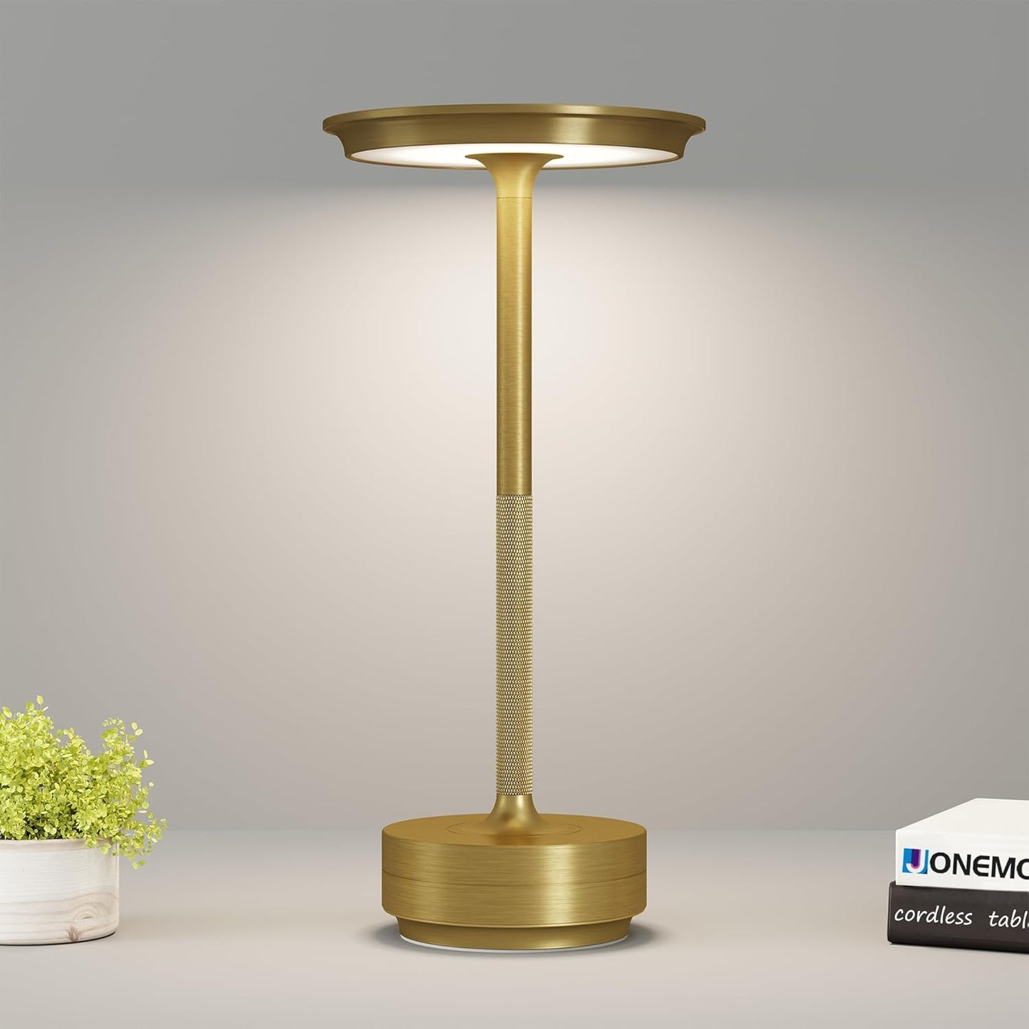 Cordless Table Lamp, LED Rechargeable Table Light with 3 Temp Settings, Stepless Dimming, 5000mAh Battery, USB-C, Memory, Aluminum Alloy, for Home, Patio, Restaurant, Outdoor. Gold