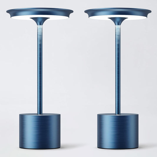 Cordless Table Lamp, Portable Rechargeable 6000mAh Outdoor Table Lamp, 3 Color Stepless Dimming Battery Powered Lamp, LED Table Light for Dinner/Restaurant/Outdoor (Blue)