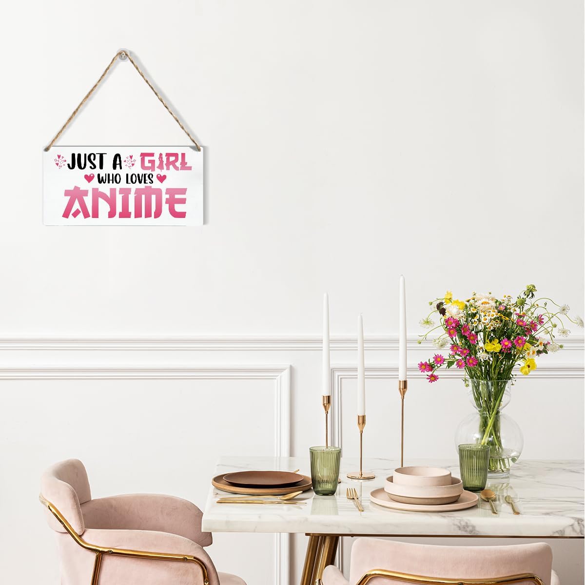 Funny Just a Girl Who Loves Anime Wood Sign Rustic Anime Lovers Wooden Hanging Plaque for Home Living Room Girl Bedroom Wall Art Decoration 6 x 12 Inches Present.white
