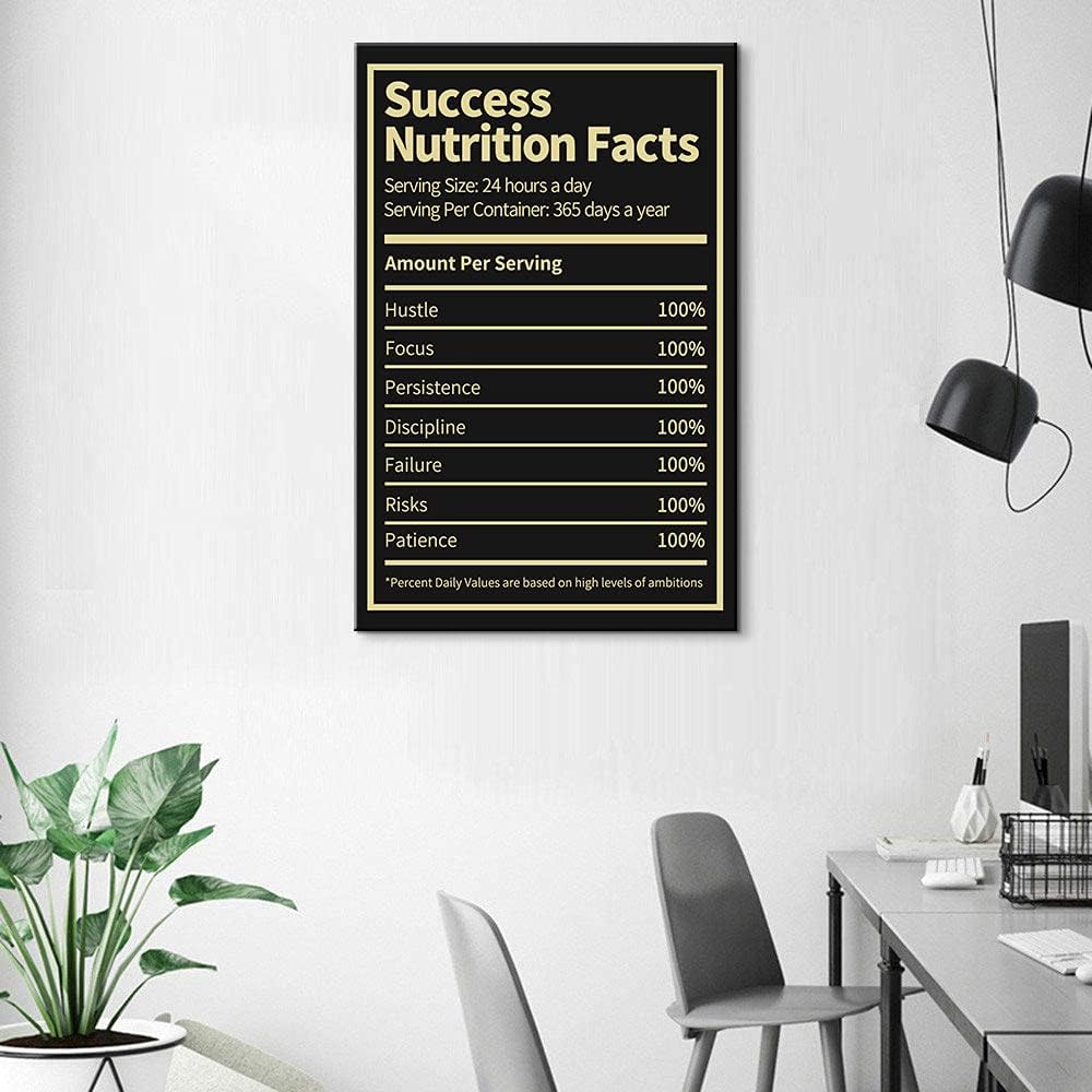 Inspirational Posters Success Nutrition Facts Canvas Print Motivational Quotes Wall Decor for Office & Living Room (12''Wx18''H)