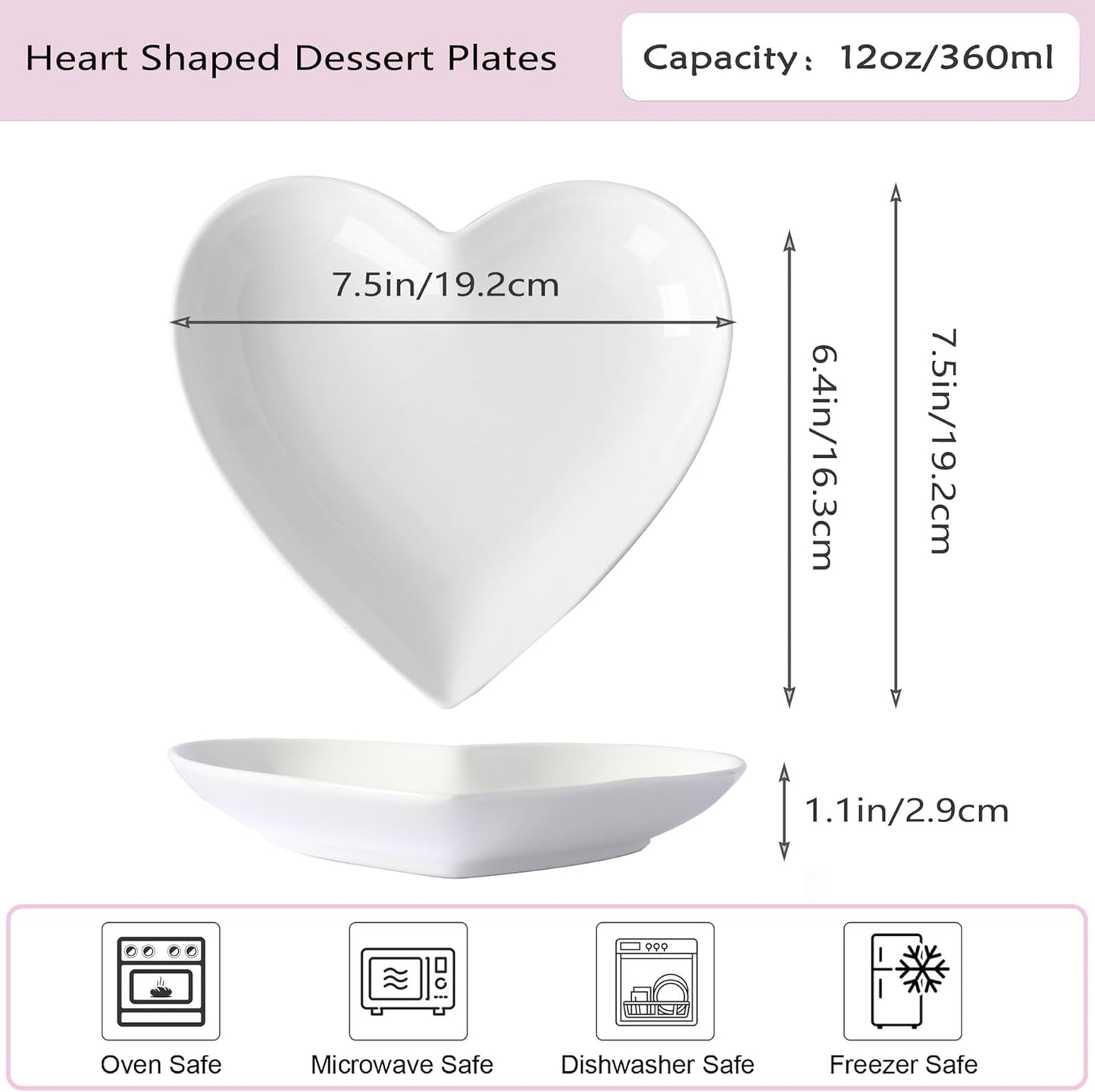 10 Pack Ceramic Appetizer & Dessert Plates, 7.5 Inch White Heart Shape Plates for Elegant Dessert Display, Lightweight Small Lunch Plate, Oven, Dishwasher & Microwave Safe