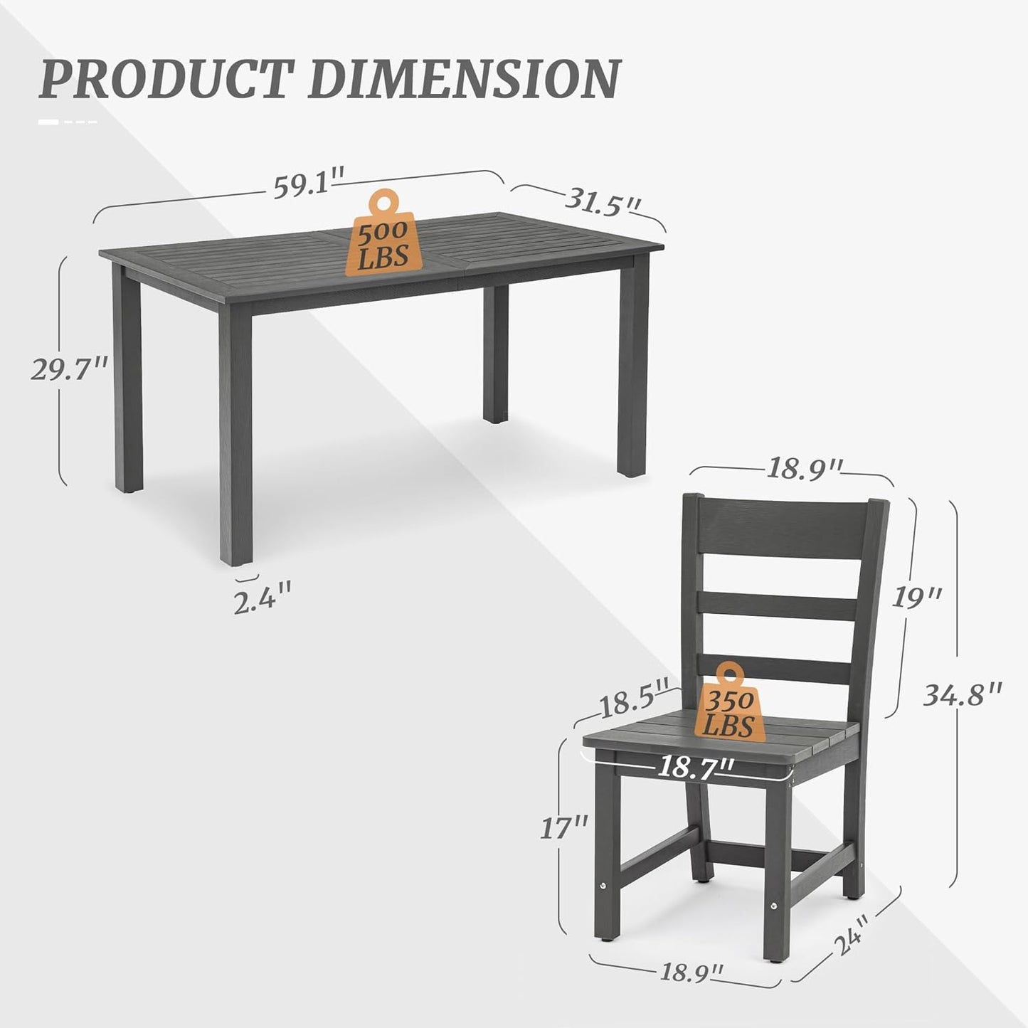 Outdoor Dining Set for 6, 7-Piece, HDPS Outdoor Patio Dining Table and Chairs, All Weather Outdoor Furniture Dining Sets for Outdoor Indoor, Patio, Garden, Dark Gray