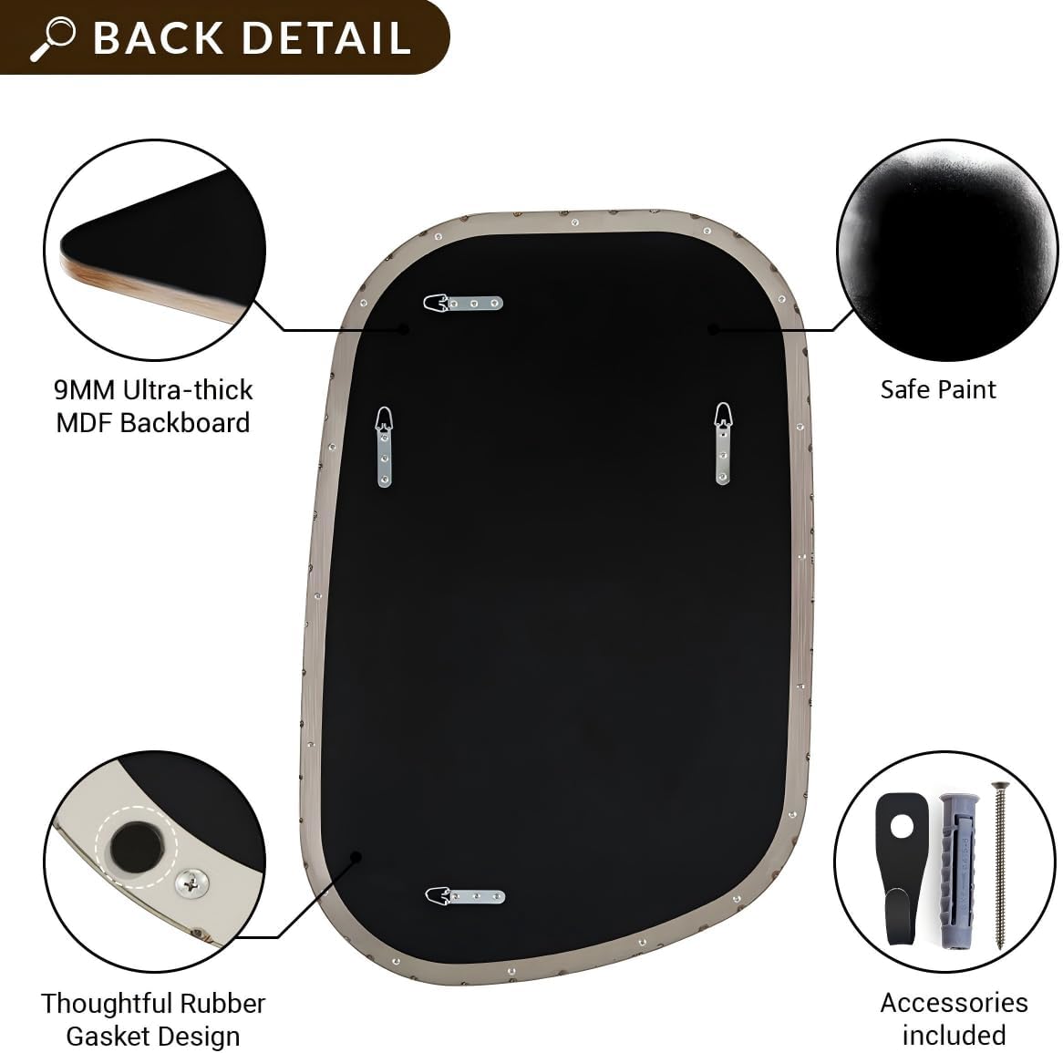 ANDY STAR 22"x30" Chrome Bathroom Mirror, Irregular Wall Mirror in Stainless Steel Metal Frame, Modern Polished Chrome Finish with Curved Edge Design, Wall-Mount Vertically or Horizontally