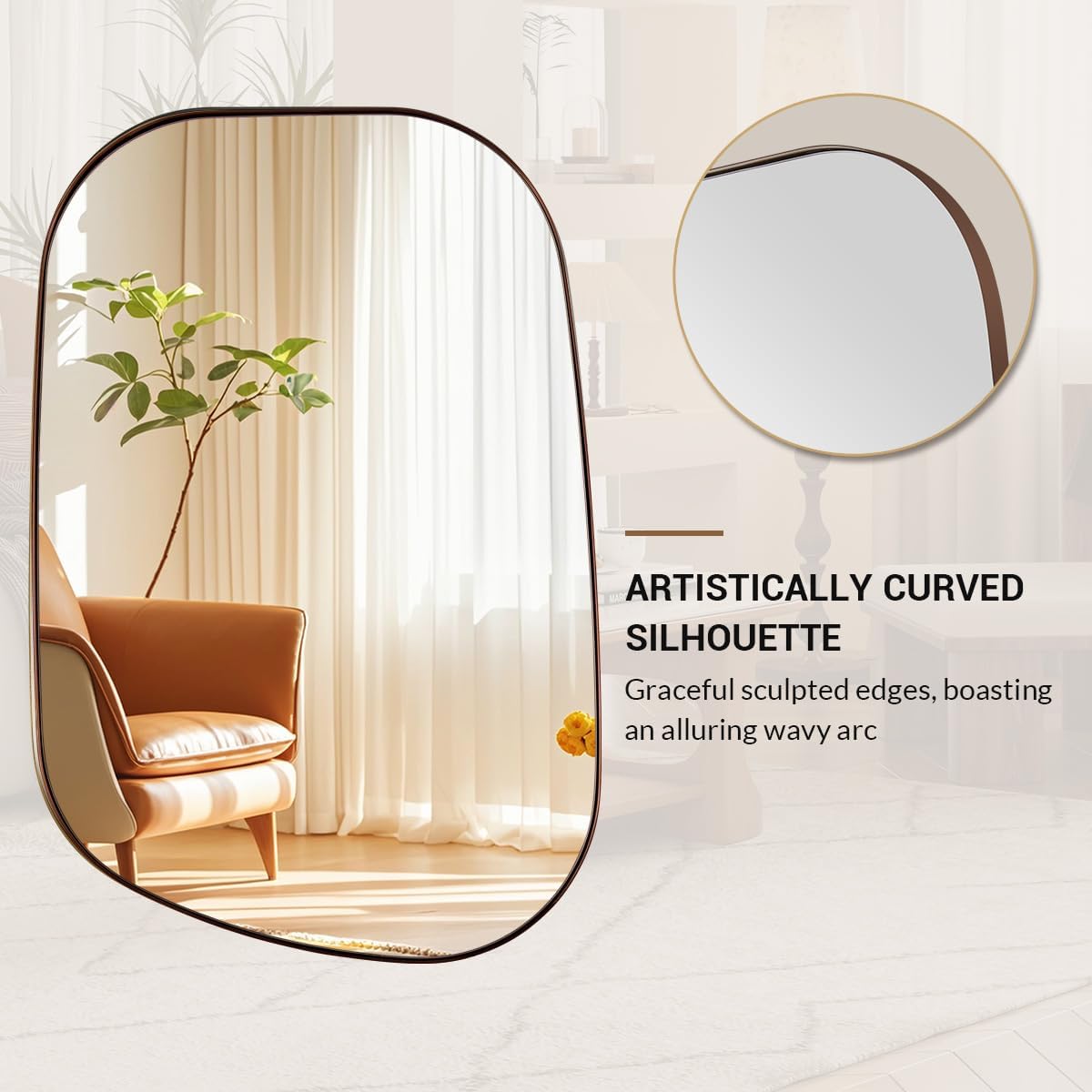 ANDY STAR Bronze Bathroom Mirror, 24"x36" Oil Bronze Asymmetrical Wall Mirror in Stainless Steel Metal Frame, Unique Vanity Mirror with Modern Curved Design, Ideal for Bathroom, Bedroom, Entryway
