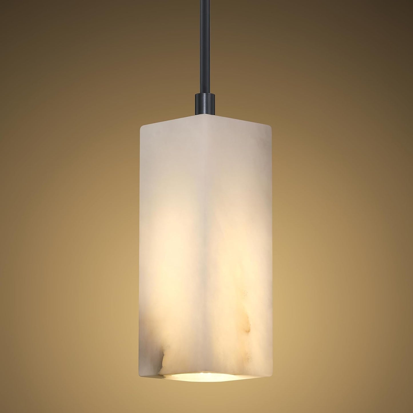 1 Light Modern Industrial Farmhouse Hanging Kitchen Island Pendant Ceiling Light Fixture,Square Natural Alabaster Marble Black Finish Over Sink Restaurant bar Corridor